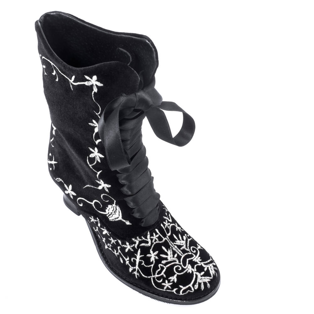 Boots & Braces Black Velvet boots with silver embroidery