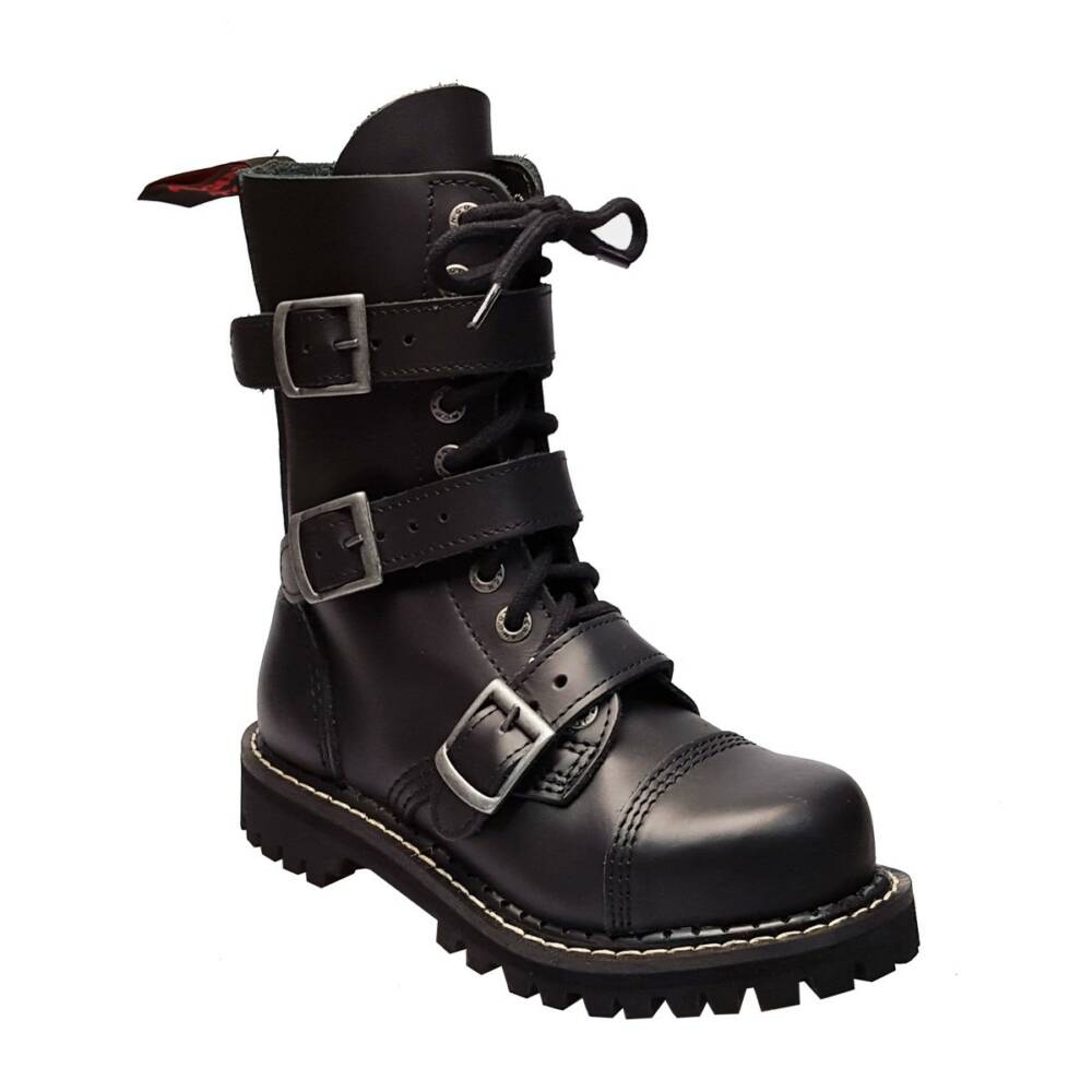 Angry Itch 10-Eye 3-Buckle Gothic Punk Army Ranger Leather Boots