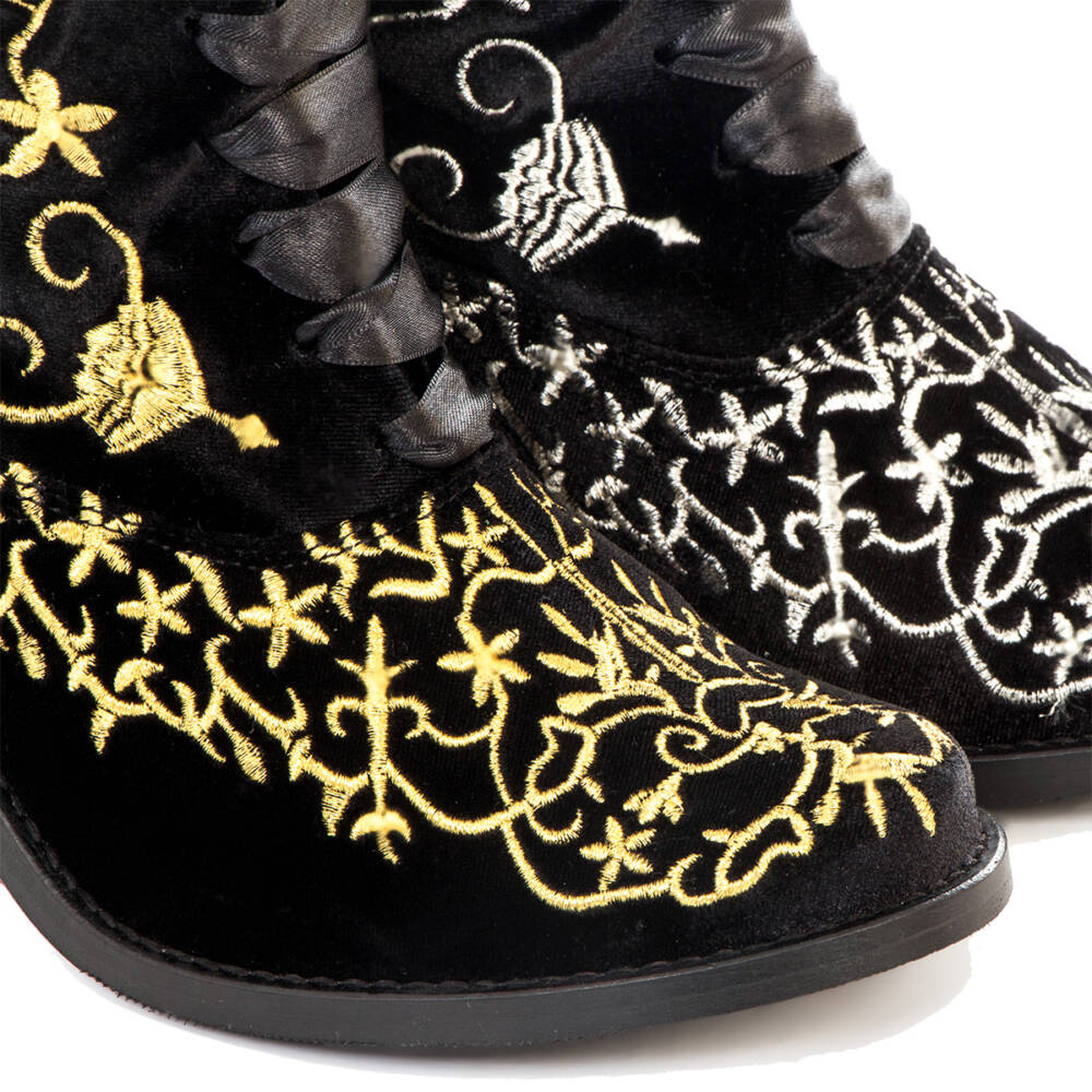 Boots & Braces Black Velvet boots with golden embroidery - Image 2