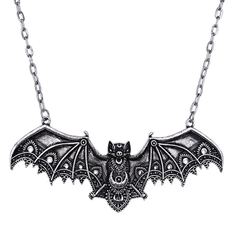 925 Sterling Silver Bat Necklace-Glowing in The Dark Bat Moon Pendant  Halloween | eBay