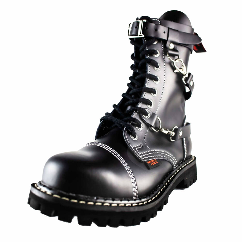 Angry Itch 10 Hole 3 Straps Gothic Punk Army Ranger Leather Boots