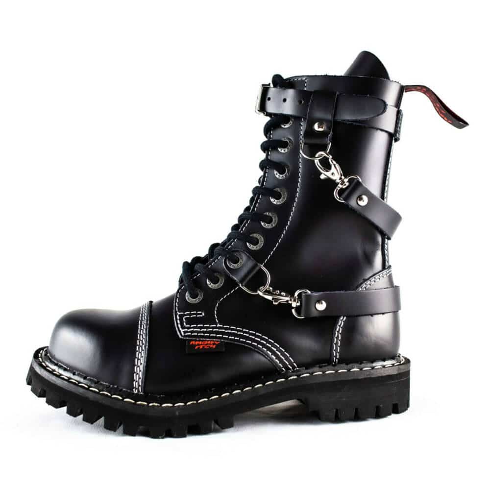 Angry Itch 10 Hole 3 Straps Gothic Punk Army Ranger Leather Boots - Image 2