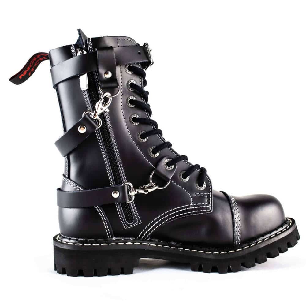 Angry Itch 10 Hole 3 Straps Gothic Punk Army Ranger Leather Boots - Image 3