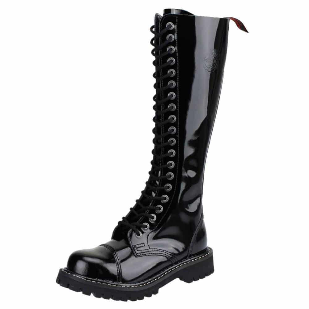 Angry Itch 20 Hole Gothic Punk Army Ranger Patent Leather Boots