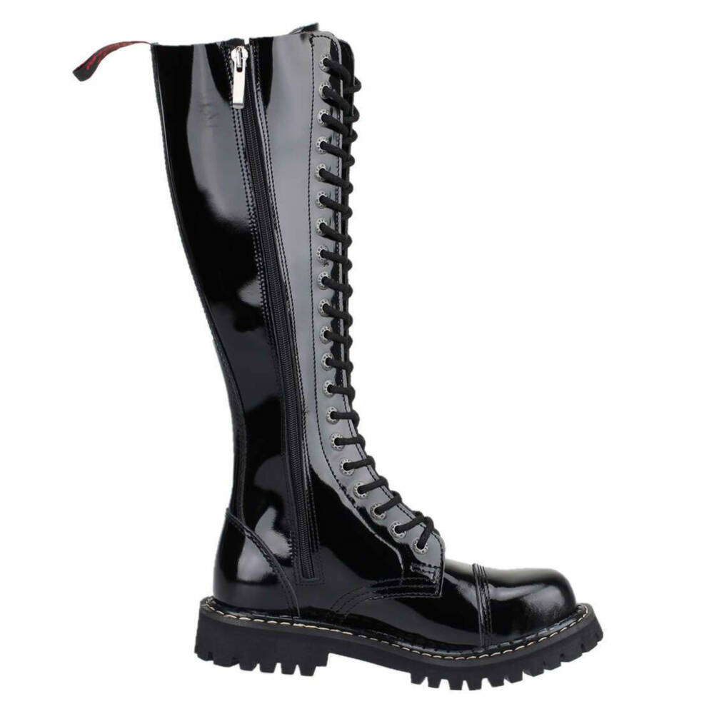 Angry Itch 20 Hole Gothic Punk Army Ranger Patent Leather Boots - Image 4