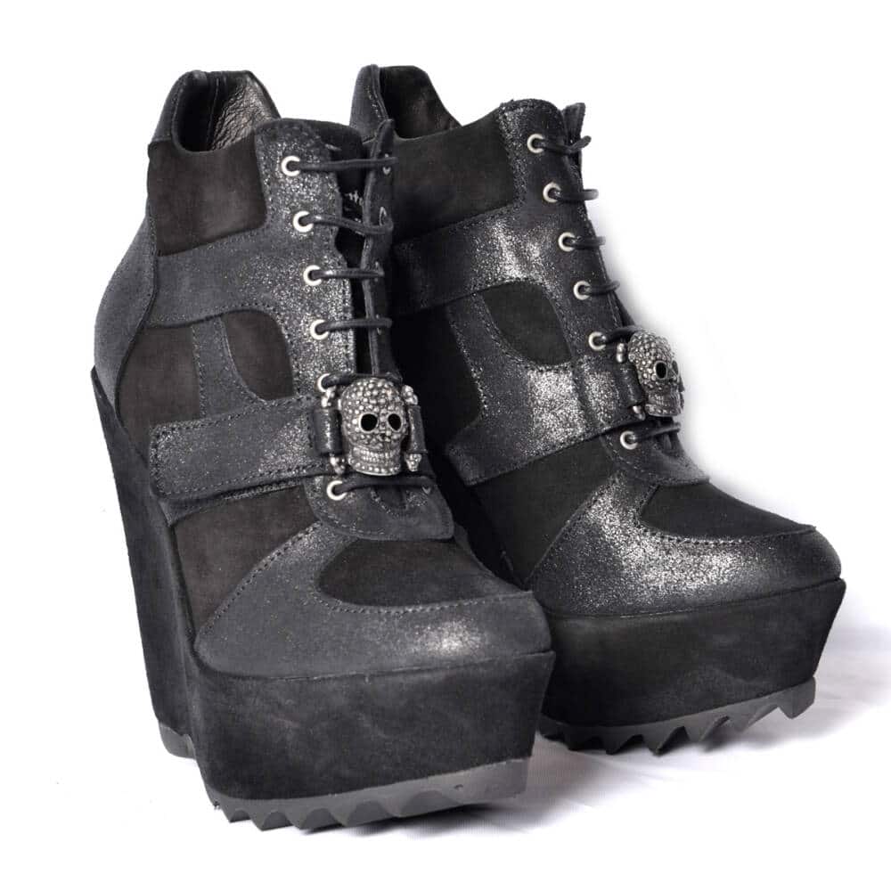 Boots & Braces Platform Shoe Silver Skull