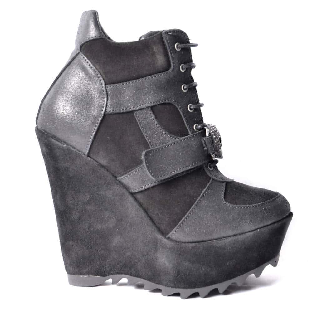 Boots & Braces Platform Shoe Silver Skull - Image 2
