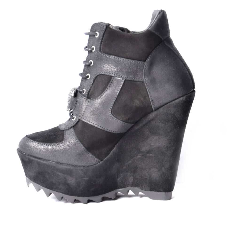 Boots & Braces Platform Shoe Silver Skull - Image 3