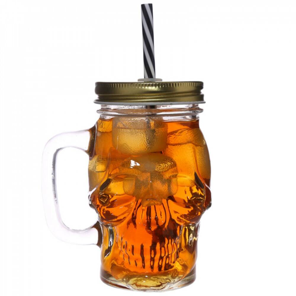 Mad Moonshine glass jug with lid and straw Skull - Image 2