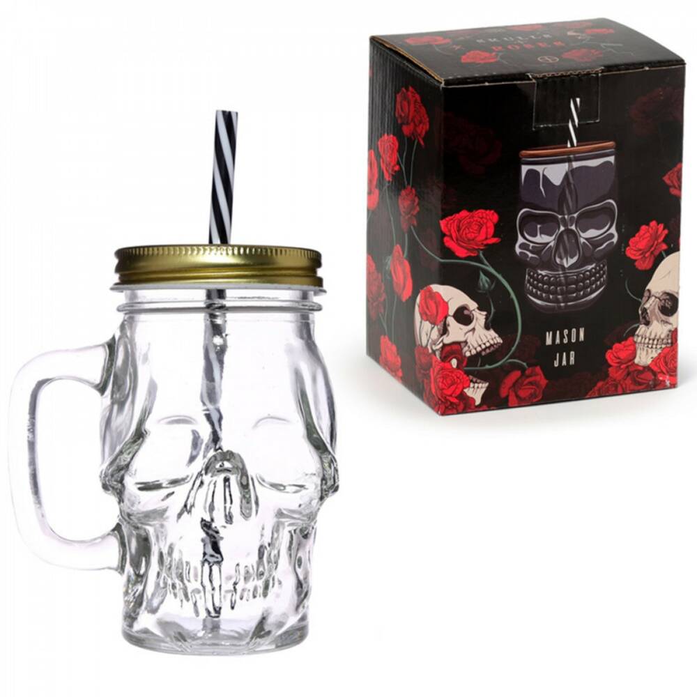Mad Moonshine glass jug with lid and straw Skull - Image 3