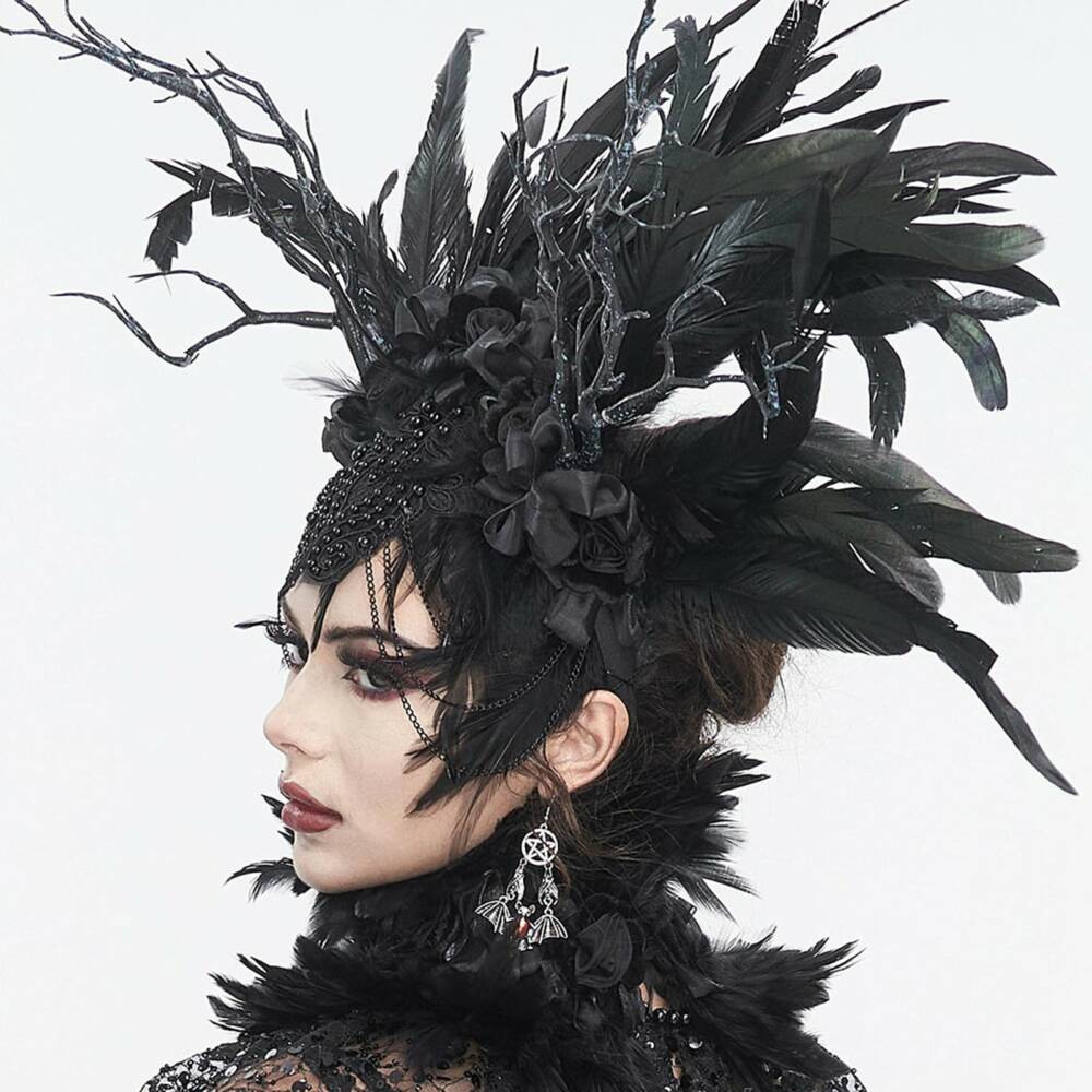 Eva Lady Fascinator The Swans Black Feathers Crown - Image 2