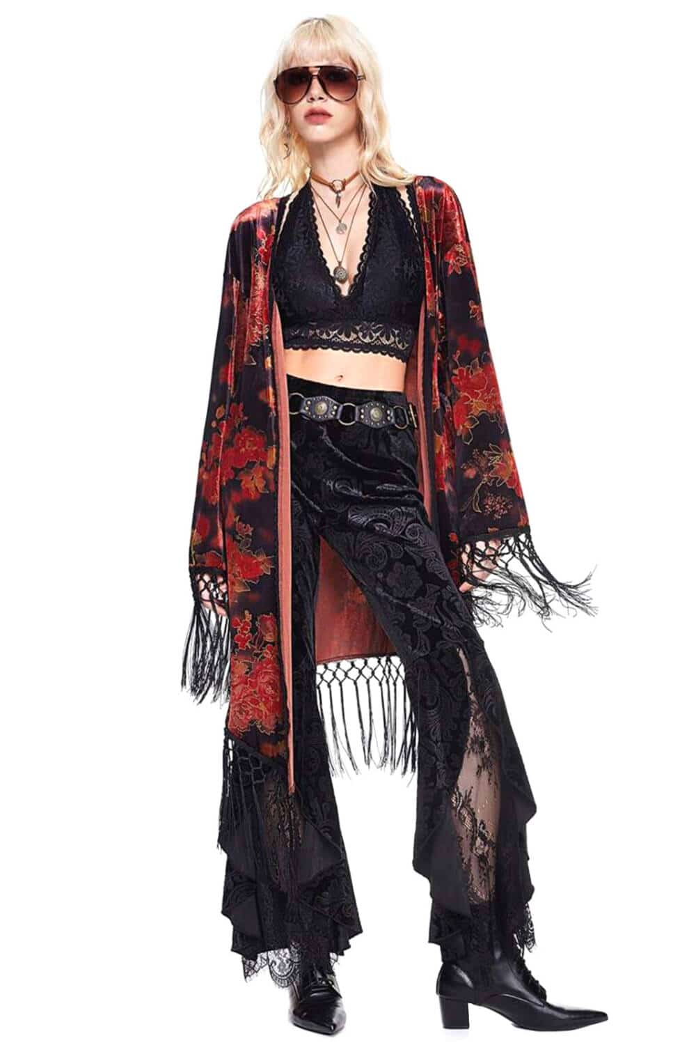 Romwe Jacket Red Flowers