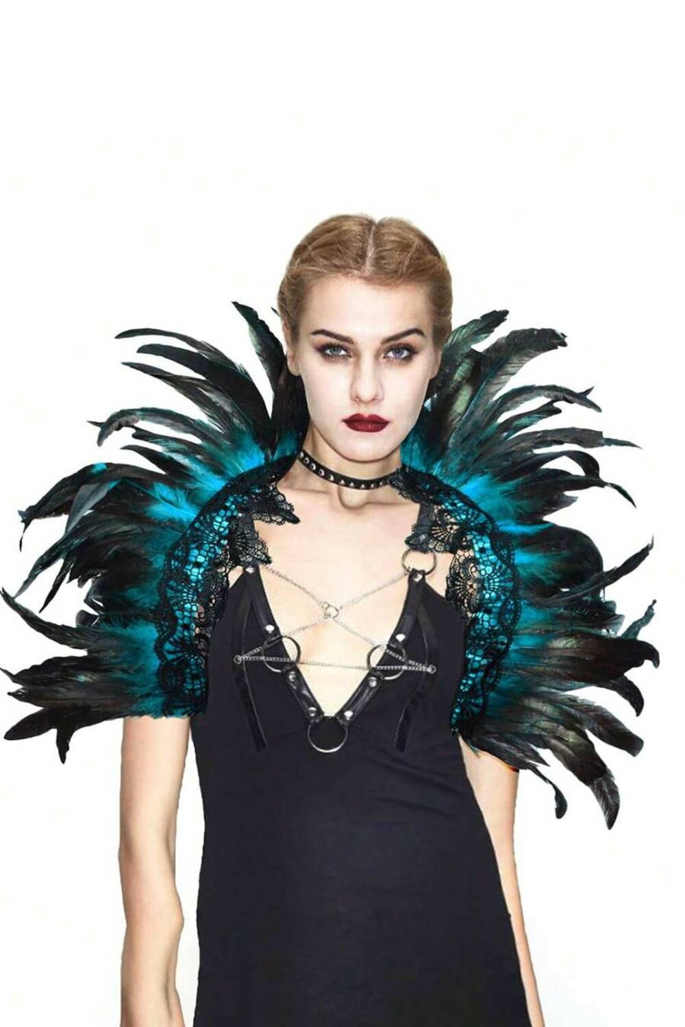 Mad Moonshine feather collar Blue Peacock
