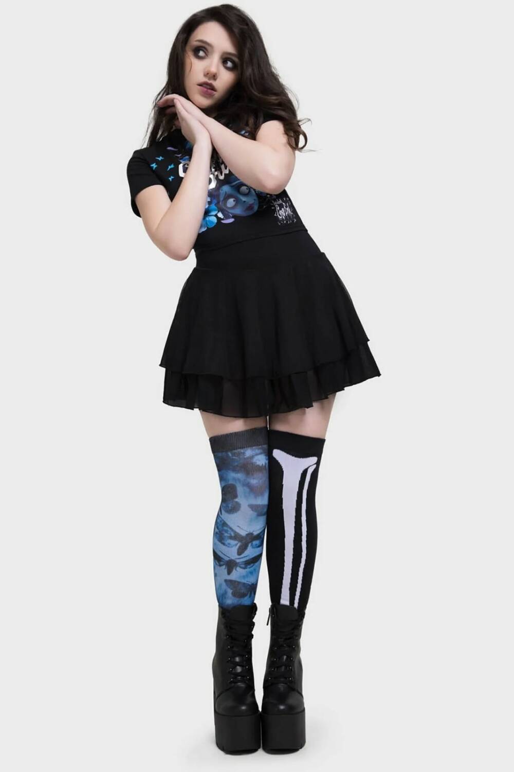 Killstar Corpse Bride overknee socks Swarm of Butterflies - Image 2