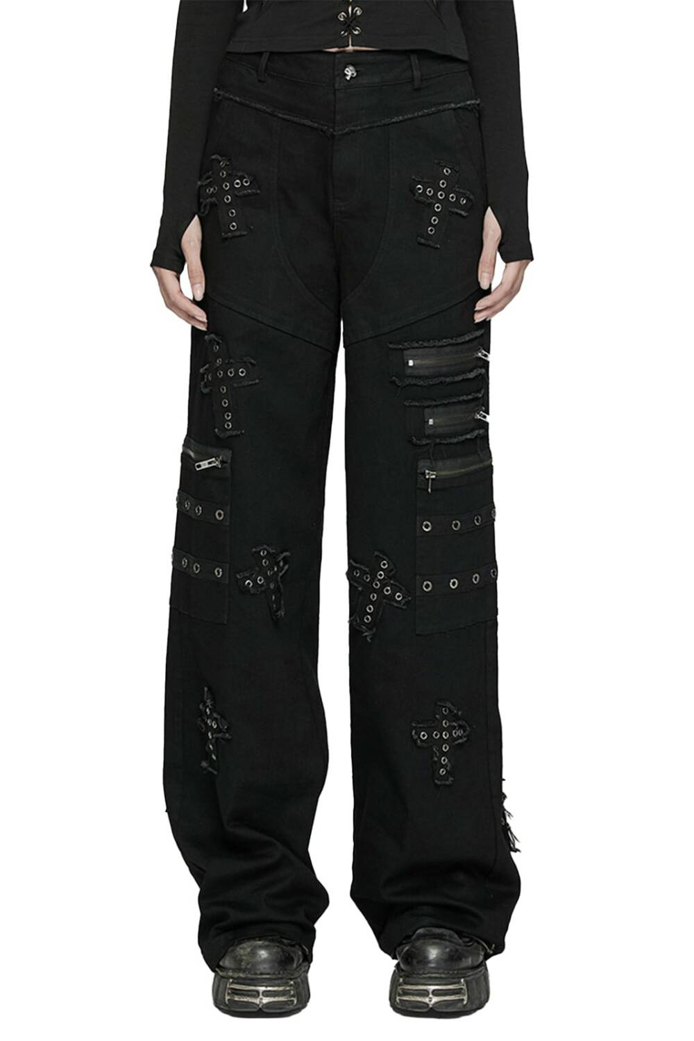 Punk rave bell bottoms Dont Cross My Patch