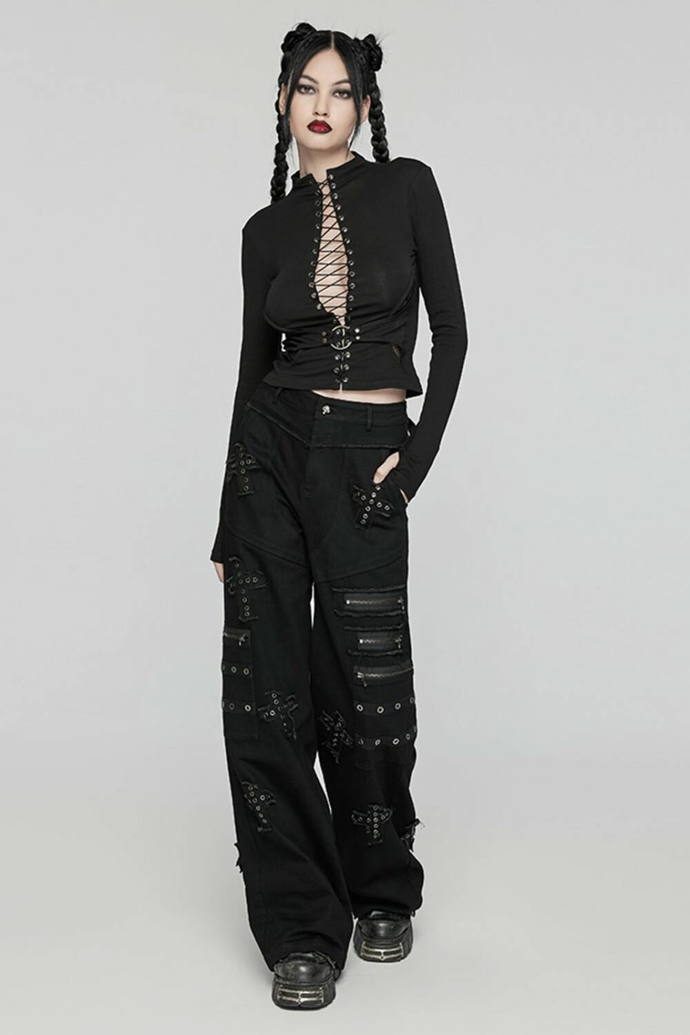 Punk rave bell bottoms Dont Cross My Patch - Image 4