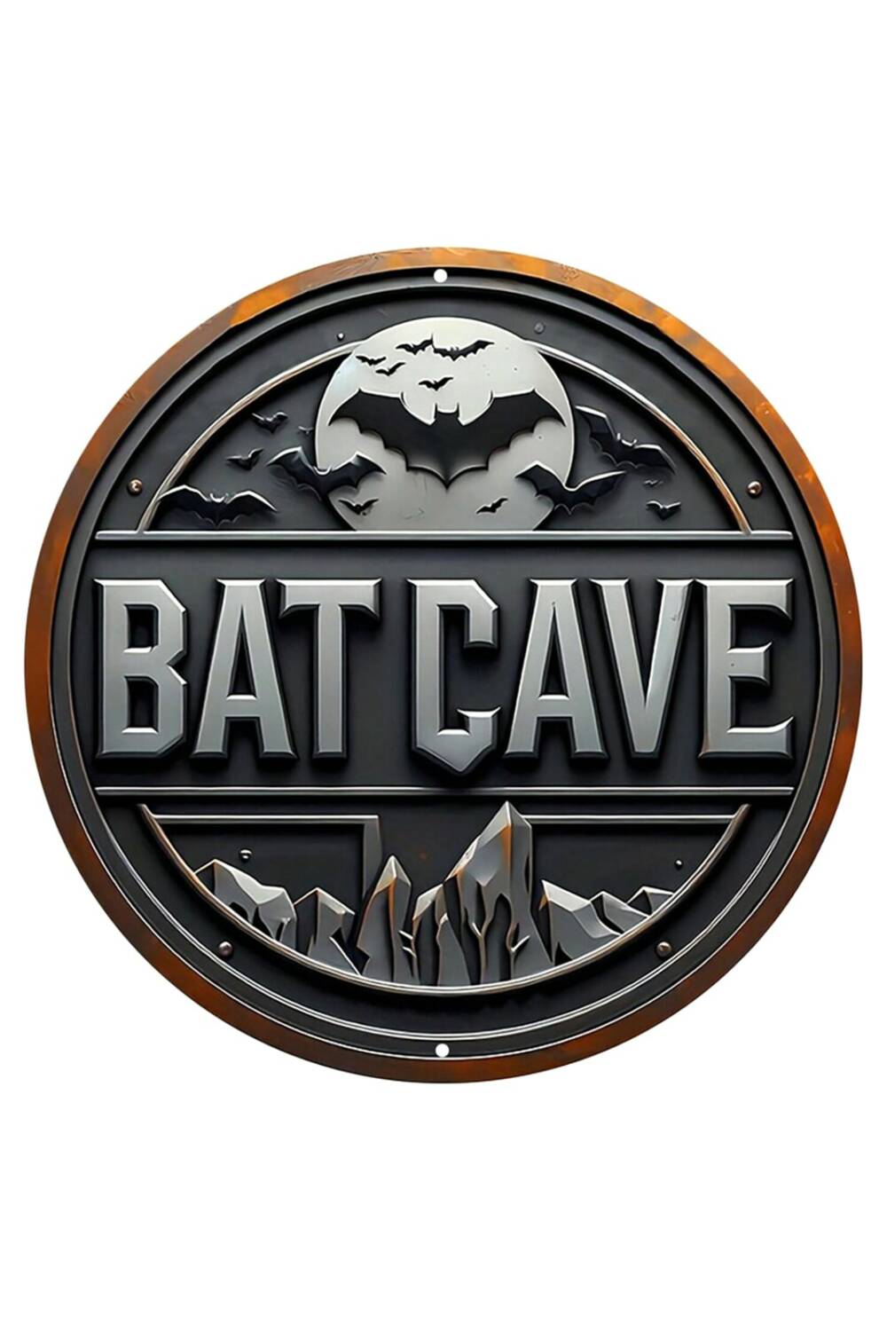 Mad Moonshine metal sign Bat Cave round