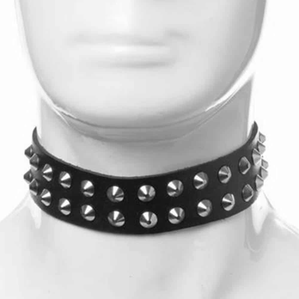 Mad Moonshine Leather Collar Double Spike Rivets