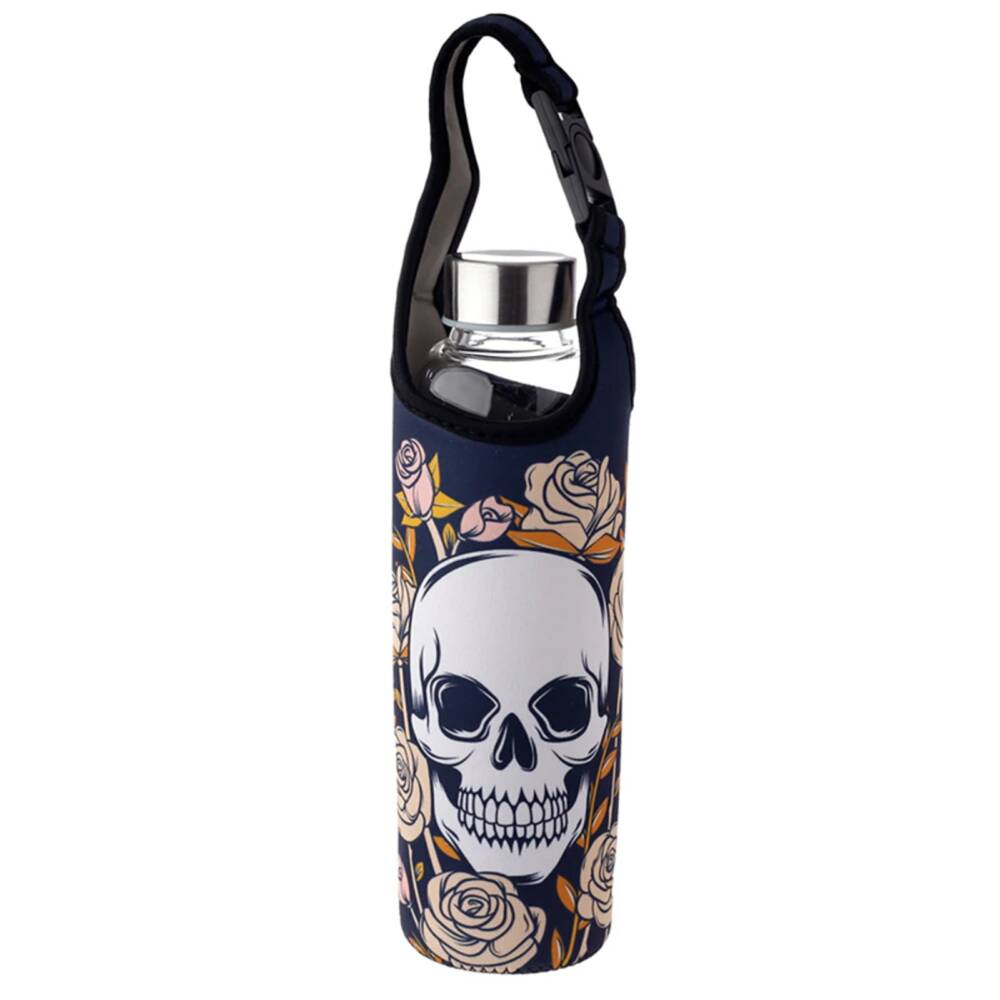 Puckator glass bottle with Skull and Roses sleeve
