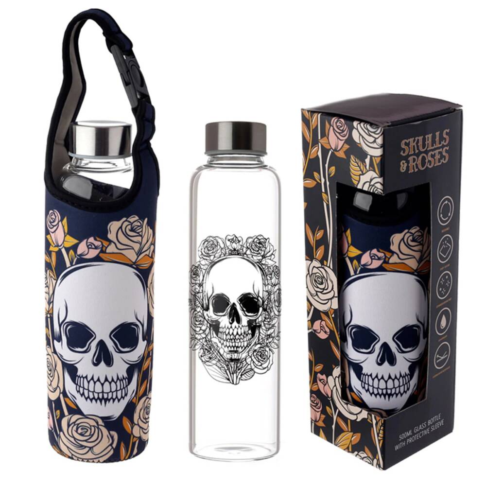 Puckator glass bottle with Skull and Roses sleeve - Image 2